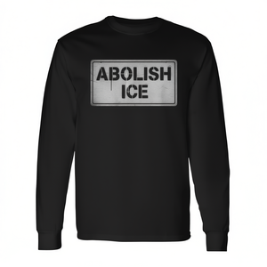 Maglietta a Maniche Lunghe con Stampa Stencil per Protesta Politica, Abbigliamento Promozionale 'Abolish Ice' - Product Image 2