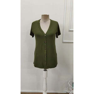 Women'<b>s</b> Short-Sleeved V-Neck Button-Front Viscose <b>Blouse</b>, 35904 - Khaki - Product Image 4