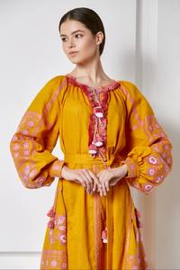 Elegante Pretty Lady Floral bordado lateral hendidura manga dividida Maxi vestido al por mayor India ucraniano bordado manga larga Maxi - Product Image 5