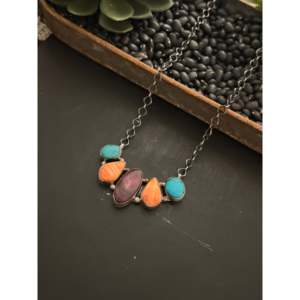 Collier Antionette Martinez en turquoise et pierres multicolores avec motif géométrique en argent sterling - Product Image 4