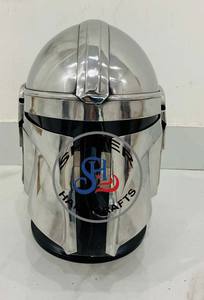 Casco mandaloriano de calibre 18, casco medieval de acero, casco mandaloriano Boba Fett, pulido plateado con forro, accesorios para fiesta de Halloween - Product Image 6