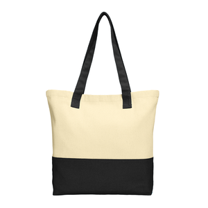 Daily Use Medium Cotton Polyester Tote <b>Bag</b> <b>Long</b> Handle Colorblock Letter Printing Pattern Zipper for Foods Advertising Gifts - Product Image 5
