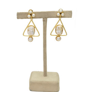 Pendientes de Perlas Naturales de Agua Dulce Color Blanco Ostra, Estilo Vintage, Latón Chapado en Oro de 24K, Sin Níquel, Hechos a Mano, para Mujer, Boda - Product Image 3