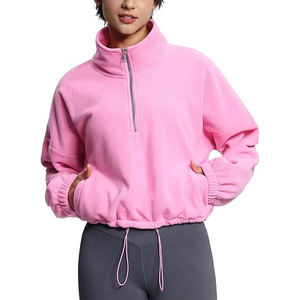 Suéter suave en blanco para mujer Sudadera con media cremallera Pullover Cuello redondo en blanco Crop Top Sudadera - Product Image 1