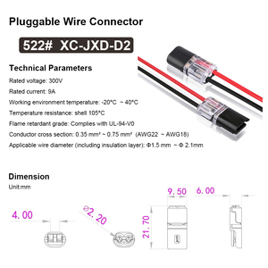 Conectores <span class=keywords><strong>de</strong></span> Cable <span class=keywords><strong>de</strong></span> Bajo Voltaje <span class=keywords><strong>Enchufables</strong></span> Sin Pelar, Conectores <span class=keywords><strong>de</strong></span> Cable LED <span class=keywords><strong>Enchufables</strong></span> <span class=keywords><strong>de</strong></span> 2 Cables para AWG 20-22 - Product Image 2