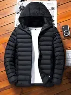 Veste à capuche légère en polyester 100% pour hommes, manteau d'hiver décontracté à col montant et logo sur le devant avec poches - Product Image 2