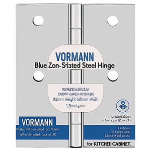 Charnière en acier zingué bleu VORMANN, hauteur 80 mm, largeur 58 mm, épaisseur 1,5 mm, demi-largeur, enroulée, lot de 20 pour armoires de cuisine - Product Image 3