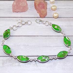 Gratitude 925 Bracelet en argent sterling fin fait à la main avec pierre précieuse turquoise verte plaqué or 925 timbre bijoux en argent - Product Image 3