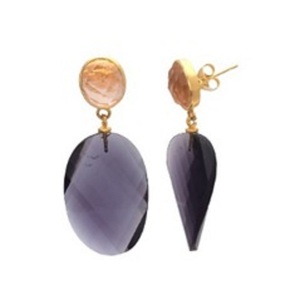 Boucles d'oreilles ovales en argent Sterling 925 et en forme de poire, améthyste Hydro & Champagne Hydro - Product Image 1