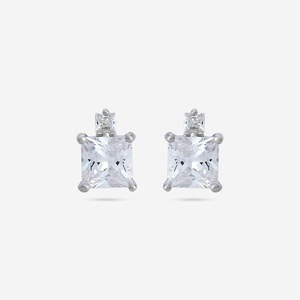 Pendientes de Diamante Geométricos con Corte Princesa en Oro Rosa de 14k y 18k - Product Image 1