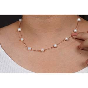 NOVAMART Fine SILVERINGS 925 STERLING ROSE GOLD PEARL <b>STRING</b> NECKLACE Wholesale Export - Product Image 1