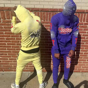 Custom Cotton Raw Hem Hoodies and Flared Stacked Sweatpants Two Piece <b>Tracksuit</b> Set 3D Puff Print Unisex Sweatsuit Men - Product Image 2