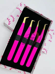 Pince à épiler d'extension de cils de marque privée personnalisée rose vif en acier inoxydable durable testé à la main pour l'application des cils - Product Image 6