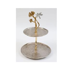 Support à gâteau double en métal contemporain avec surface brillante et design élégant, idéal pour les amateurs de desserts et la décoration d'événements urbains - Product Image 1