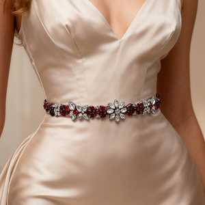 Cinturón Ajustable con Pedrería Borgoña Bridella BS174R para Bodas - Product Image 1