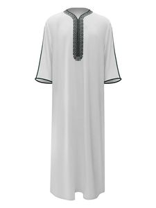 Jubba marroquí para hombres árabe Thobe Kaftan hecho a mano Thobe vestido largo azul marino con delicado bordado blanco tradicional de alta calidad - Product Image 4