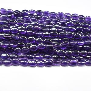 Cuentas de piedras preciosas de forma ovalada suave de amatista púrpura Natural, hebras de cuentas de piedra púrpura de 7-11mm, cuerdas para fabricación de joyas a granel - Product Image 4