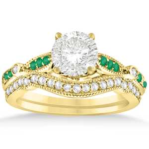 Marquise & Dot Emerald Vintage Bridal <b>Set</b> 14k Yellow <b>Gold</b> 0.29ct Fine <b>Jewelry</b> <b>Set</b> - Product Image 1