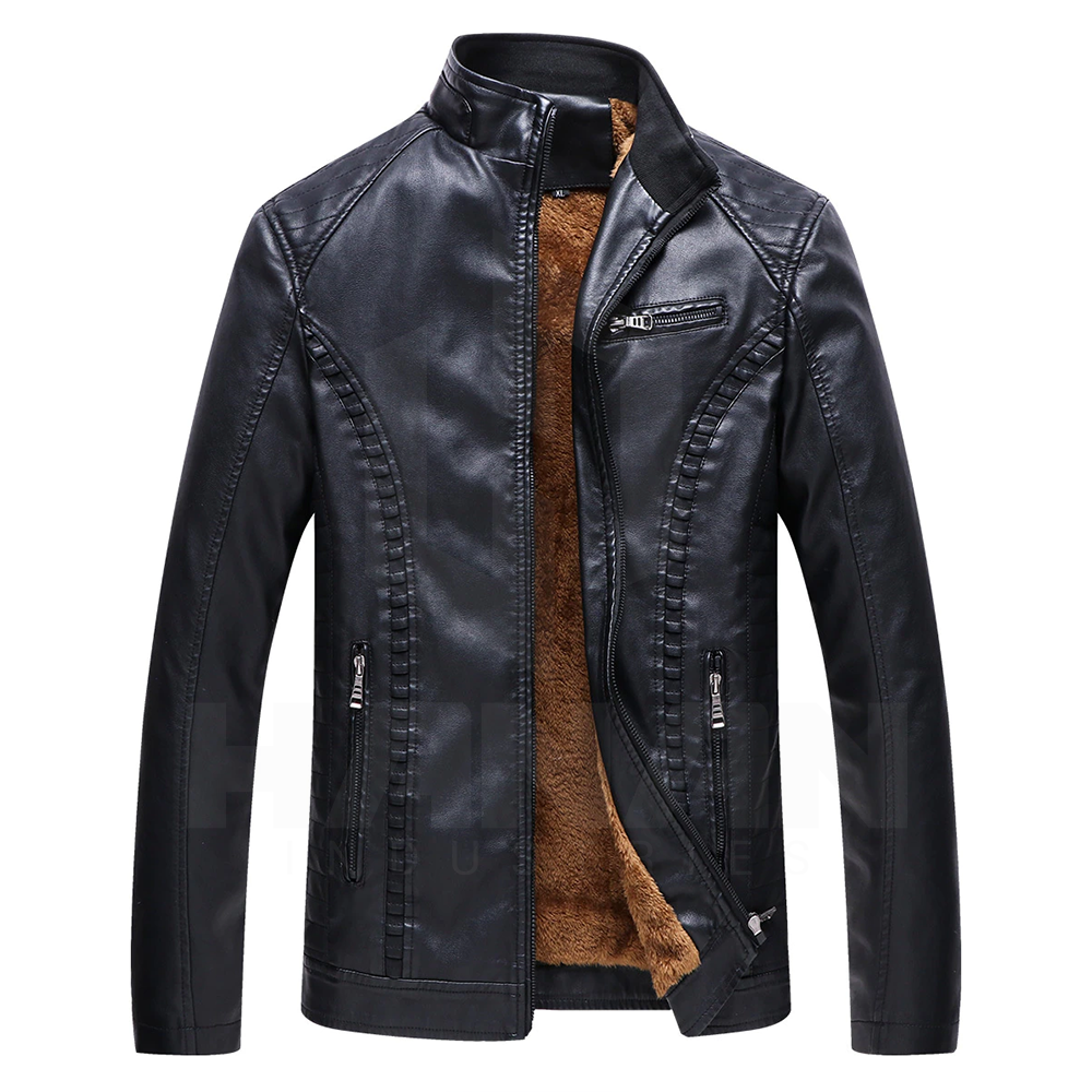 High Quality Men's Stylish Leather Jacket with Stand Collar Soft