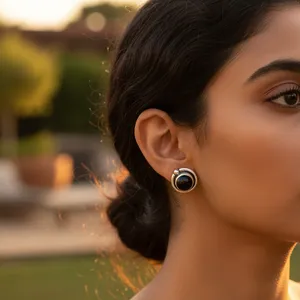 Classic 925 <b>Silver</b> <b>Stud</b> <b>Earrings</b> with Black Onyx Bezel Setting Unisex Everyday Wear Brand a From Rajasthan - Product Image 3