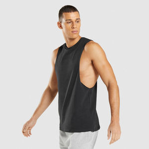 Camiseta sin mangas para hombre, estilo urbano, con aberturas laterales, corte bajo, absorción de humedad, secado rápido, 220g, de bambú - Product Image 2