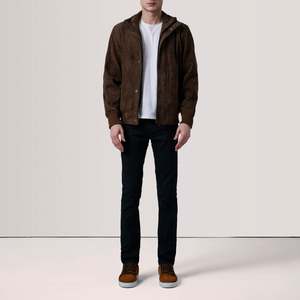 Lester Brown <b>Suede</b> Bomber <b>Jacket</b> Casual Stand Collar with Hood High Quality PU <b>Leather</b> Zippered Closure Embroidered Pattern - Product Image 2