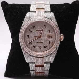 Tendance Arabe Rose Or VVS1 Glacé Deux Tons Moissanite Diamant Montre Antique Charme Fermoir Caché Édition Limitée Style Hip Hop - Product Image 5