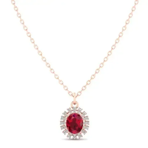 REYES kalung liontin Rubi emas mawar 14K, perhiasan mewah pesta hadiah liburan wanita kalung kristal Oval perak murni 925
