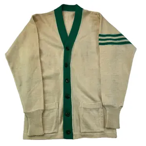 2024 OEM pullover medium long cardigan white and green color women's and men's style knitted cardigan sweater