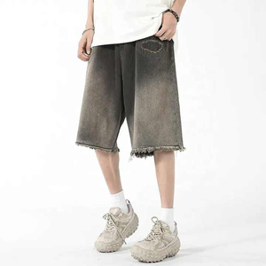 Vente en gros de shorts en jean délavés à l'acide pour hommes, coupe ample, 100% coton, dernière mode Baggy Streetwear, shorts en jean - Product Image 6