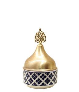 Premium Arabic Gold <b>Lid</b> Stainless Steel <b>Wood</b> Lead Free Durable Dates Serving Bowl Modern Luxury Design Customized Color Ramadan - Product Image 1