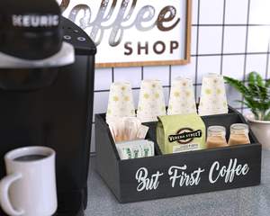 Organisateur d'accessoires d'organisateur de station de café en bois pour comptoir, boîte à bac à café, stockage de support de dosettes - Product Image 4