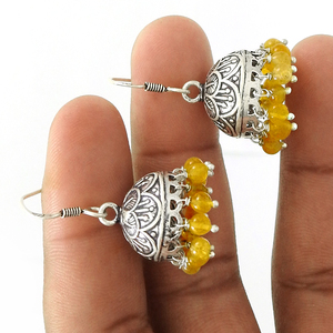 Naturel jaune Citrine Gemstone Style Ethnique Boho Jhumki Boucles D'oreilles En Argent Sterling 925 À La Main Fine Jewelry Direct Usine Prix - Product Image 3