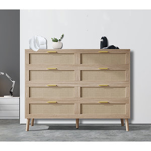 Natural Rattan 8-Drawer <b>Chest</b> Particleboard <b>Storage</b> Drawers - Product Image 3