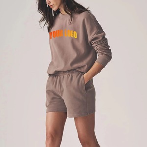 Ensemble short et sweat-shirt en molleton surdimensionné pour femmes, spandex/polyester, deux pièces, genou uni, pour porter régulièrement, coupe décontractée, tenue confortable - Product Image 1