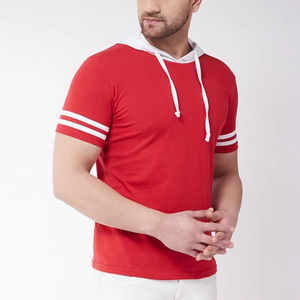 Hot Selling Men's Hooded T-Shirts-Half Sleeves 100% Cotton Worsted <b>Fabric</b> Customizable Colors & Logo Quick Dry Breathable - Product Image 4