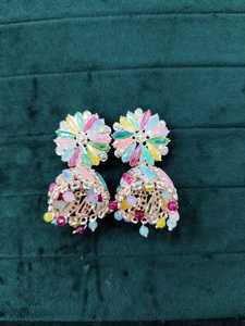 Fournisseur de boucles d'oreilles Jhumka Jhumki en or plaqué indien, bijoux de mariée indiens pour mariage, ensemble de bijoux de mode festif - Product Image 2