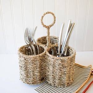 Porte-couverts en herbe de mer tressée, choix idéal, rangement pour ustensiles en paille d'herbe de mer naturelle - Product Image 5