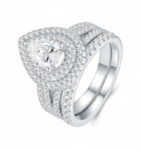 Anillo de Compromiso de Lujo con Doble Halo de Moissanita en Forma de Lágrima, Chapado en Plata S925, Certificado IGI, Precio de Fábrica, Joyería Nupcial - Product Image 2