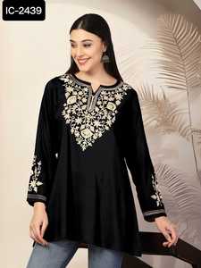 Ondian Ethnique Lourd Rayon Kurtis avec Broderie Travail Cou Manches Fantaisie Court pour Casual Festival Porter Indien Pakistanais Vêtements - Product Image 2