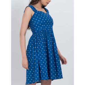 Vestido Mini de Algodón Azul con Estampado Floral para Mujer, Cuello Cuadrado, Estilo Casual Elegante, Transpirable, Vestido Mini de Verano para Clubes y Fiestas - Product Image 5