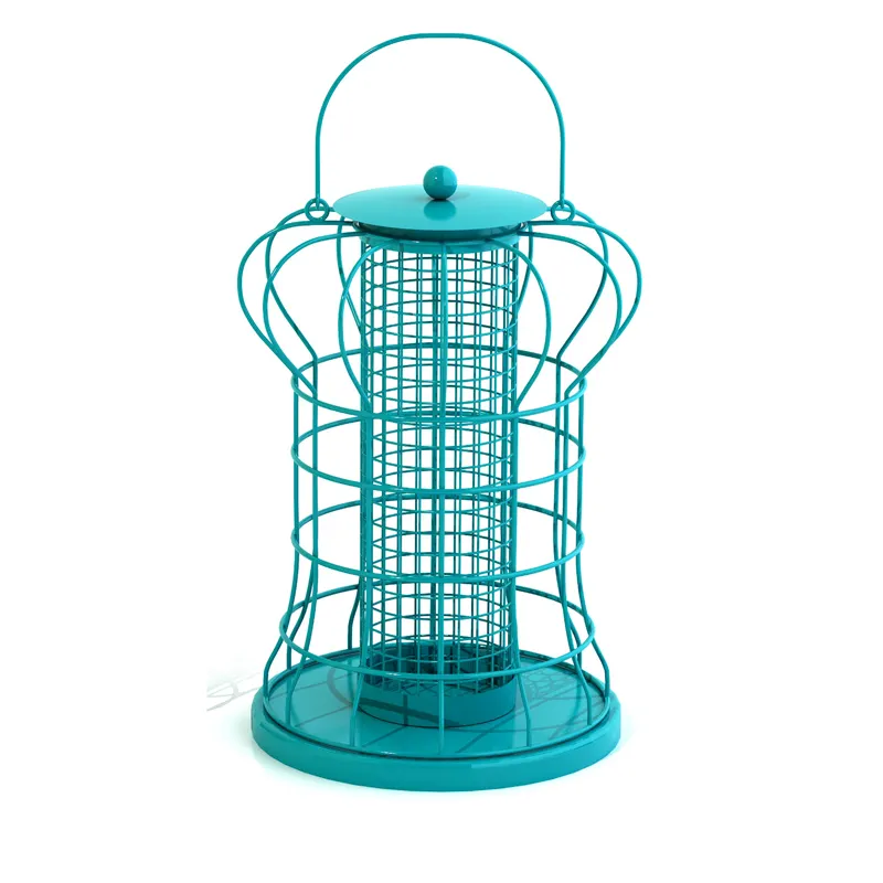 Highly Recommended Metal Hanging Bird Feeder Shiny Blue Colour Powder Coated Usage Garden Elegance Charming Trending Bird Seeds