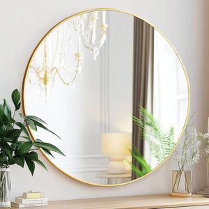 Espejo de Pared Redondo Dorado de Lujo Moderno de 100 cm, Espejo de Baño de Vidrio de Estilo Retro para Hoteles, Decoración de Pared Grande de Smartspace - Product Image 1