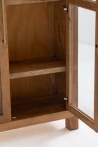 Vitrina Moderna de Madera Maciza de 2 Puertas Hecha a Mano de Alta Calidad para Sala de Estar, Mueble de Almacenamiento para el Hogar con Vidrio Templado Transparente - Product Image 4