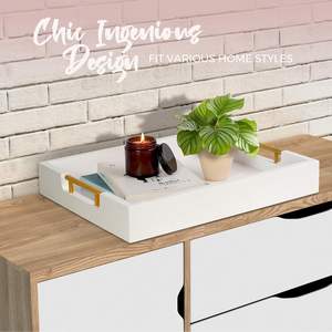 Plateau de service minimaliste en bois MDF BLANC avec une finition satinée lisse Idéal pour afficher et servir avec style votre prochain dîner - Product Image 5