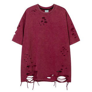 T-shirt surdimensionné en détresse pour hommes de couleur unie pour l'extérieur T-shirt surdimensionné en détresse pour hommes de meilleure conception respirante - Product Image 2