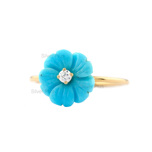 Nueva colección Natural Arizona Mines Tallado Floral Solitaire Ring Flower Ring, Art Deo Ring 14K Oro sólido Producible en 10K/18k - Product Image 1
