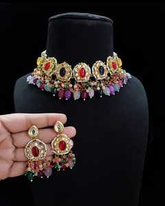 Ensemble tour de cou et collier Kundan indien de haute qualité avec boucles d'oreilles plaquées or fabricant direct pour bijoux de mariage - Product Image 5