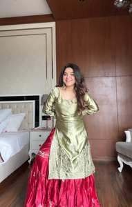 LANZANDO NUEVO DISEÑADOR SHARARA PALAZZO FABRIC MOSS SATIN con SECUENCIA DE BORDADO TRABAJO para PARTY REVERSER - Product Image 3