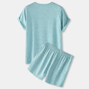 Fortement recommandé Ensemble 2 pièces d'été pour femmes T-shirts et shorts coupe ajustée avec logo personnalisé Type de motif demandé par le haut Solide - Product Image 2